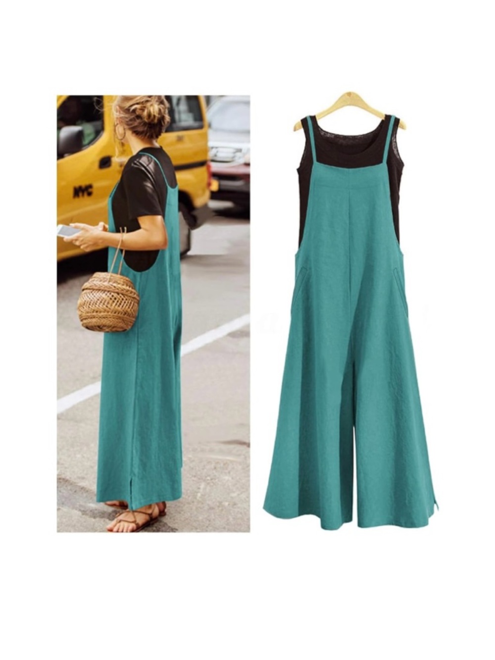 New Women 3XL YESNO Women Casual Loose Long Bib Pants Wide Leg Jumpsuits Baggy